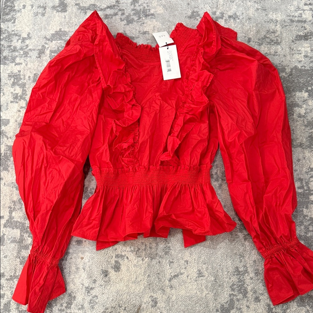 Sea New York Vibrant Red Ruffled Blouse